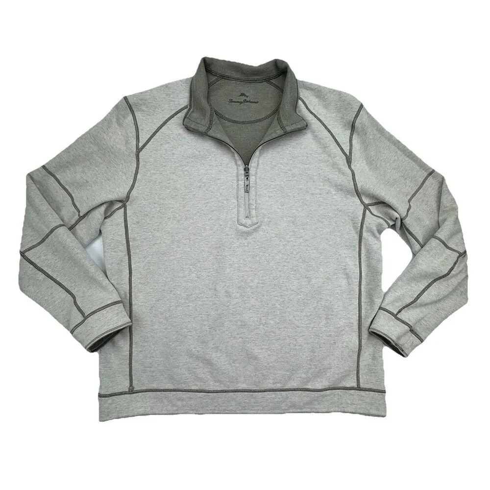 Tommy Bahama Reversible 1/4 Zip Pullover Mens Large Green Golf Sweater